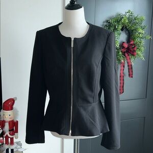 DKNY size 14 fits like L Black gold zipper career dress Jacket  peplum style